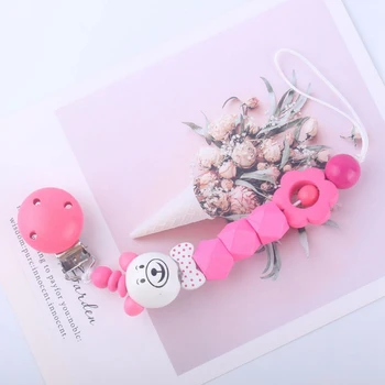 

Infant Baby Feeding Baby Pacifier Clip Chain Wooden Holder Chupetas Soother Pacifier Clips Leash Strap Nipple Holder