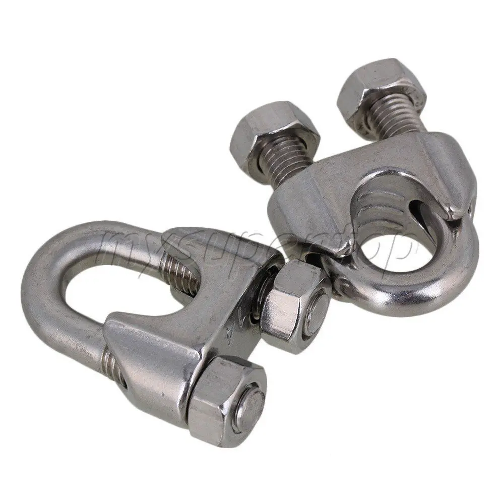 2pcs Silver 304 Stainless Steel Saddle Clamp Cable Clip For Wire Rope