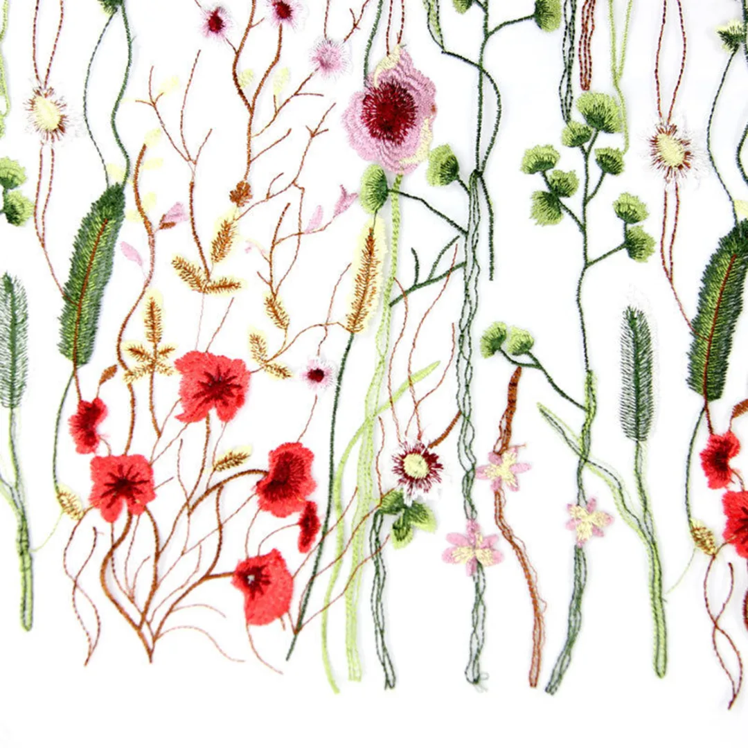 JX-LCLYL 135cm*100cm White Floral Flower Embroidery Mesh Wedding Bridal Dress Lace Fabric