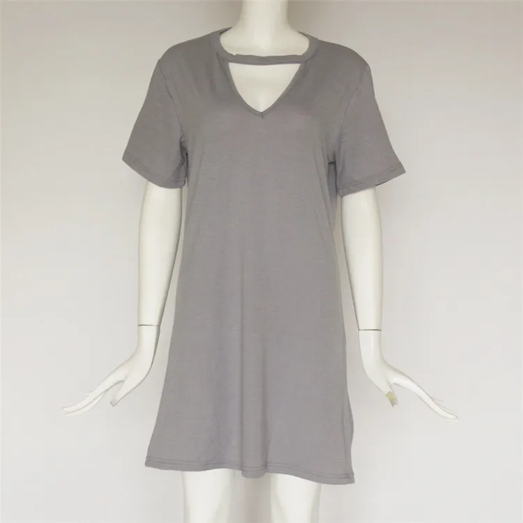 Europe and the United States fashion sexy 2017 Hot new V neck collar hollow short sleeve dress T-shirt dress 11 colors (6)