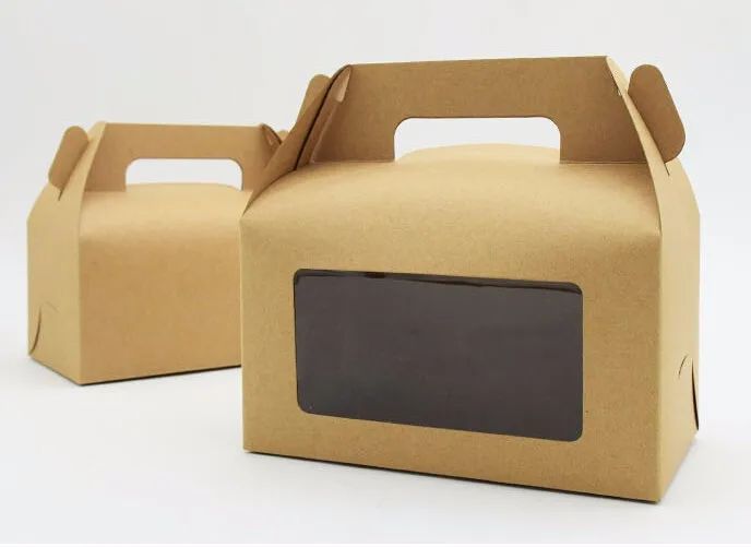 

20pcs Large small white kraft cake box with window, Paper cake box with handle kraft wedding party gift window box with handle