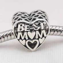 Calado mejor mamá 925 corazón Sterling amor granos de los encantos europeos Fit Pandora pulseras y collar SP00082