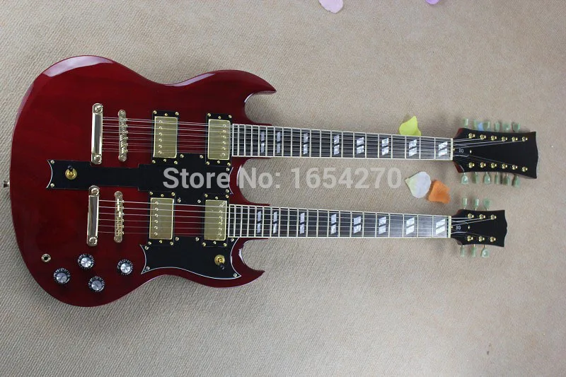 

Hot Selling 6strings and 12 strings double neck g shop custom SG electric guitar in red color free shipping  150708