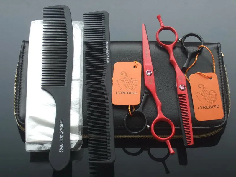 

Hair scissors hairdressing scissors Red and Black scissors 5.5 INCH LYREBIRD hair shear pink stone NEW