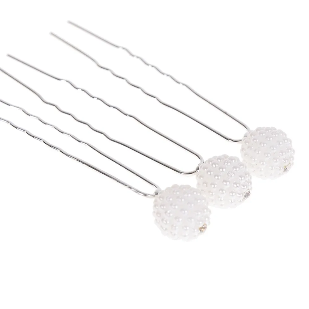20Pcs/Pack Imitation Pearl Beaded Crystal Silver Hair Pins Wedding