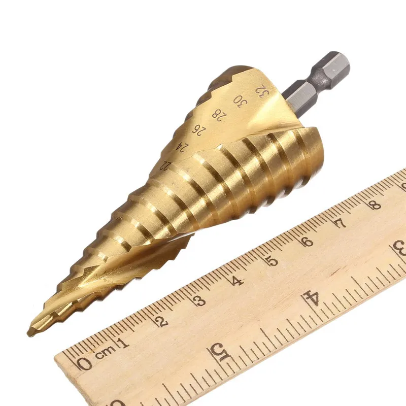 1Pc 4 32MM HSS 4241 Step Drill Titanium Plated Spiral Groove Ladder