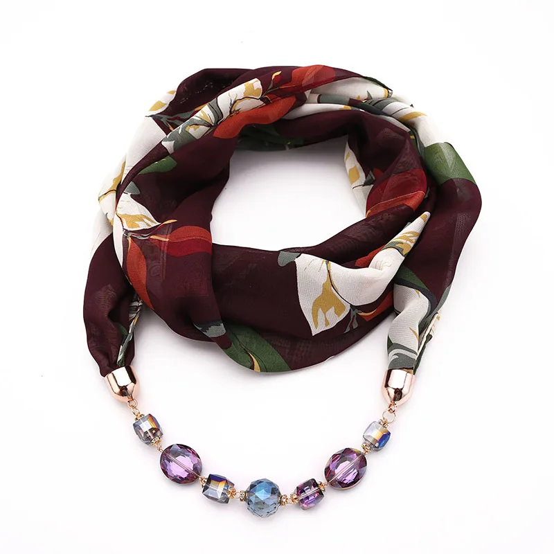 RUNMEIFA декоративные украшения шарф ожерелье из шифона смолы бусины кулон женский шарф свежий весна/осень мусульманский головной платок хиджаб - Цвет: 4