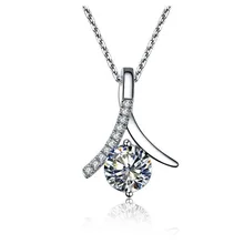 925 ожерелье 18 дюймов 1CT SONA имитированный Алмаз Кулон Свитер Ожерелье помолвка Серебро Круглый Белый позолоченный