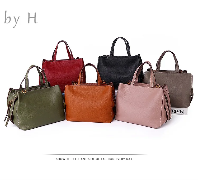 

by H new 2019 new arrival cow leather big capacity handbags for Women Genuine Leather zipper handbags Adjustable Strap