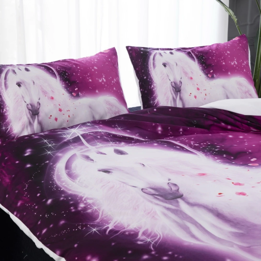 Комплект постельного белья для кровати King size, 3D пододеяльник, наволочка AU queen, постельное белье с цветочным принтом единорога NOIUY
