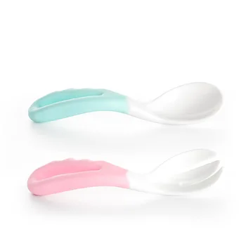 

1Set Creative Baby Tableware New Spoon Fork Novel Set Curved Suit Bending Handle Is Easy To Hold Convenient Quick Baby Feeding