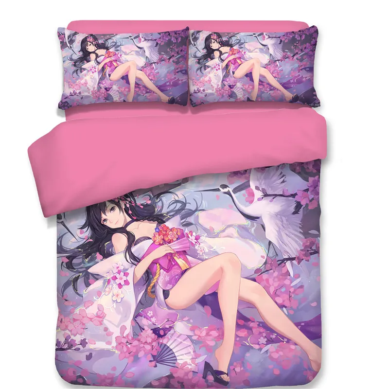 

2018 New 3/4Pcs set Anime Hatsune Miku 3D print Bedding Set With Pillow Cases Bed Sheet linen Duvet Cover Sets for 1.2M/1.5M bed