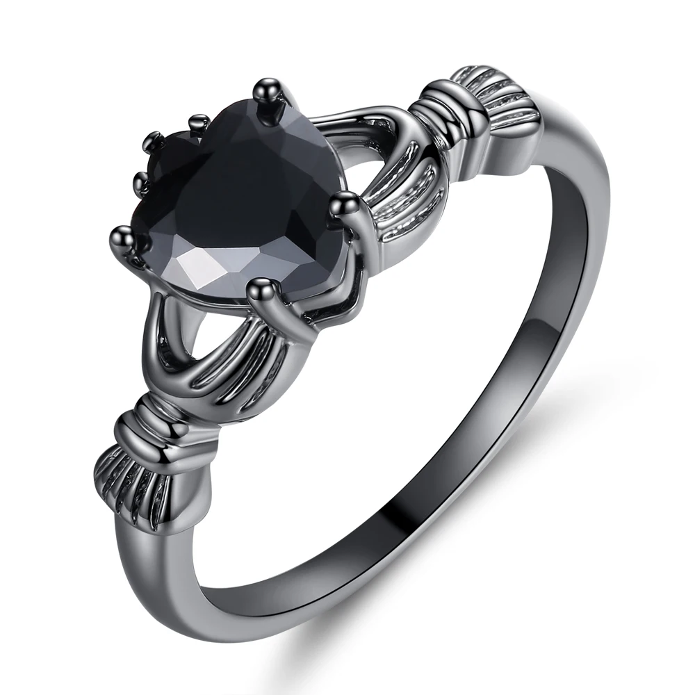 

Classic Luxury Solid Silver 925 Sterling Silver Ring black heart stone TRSYTHRH