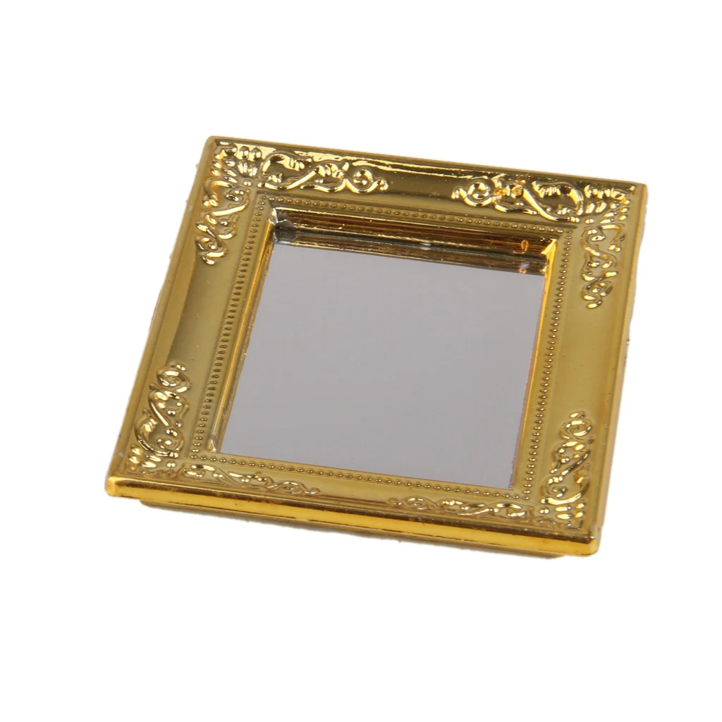 1:12 Dollhouse Golden Square Framed Mirror for Dollhouse Miniature DEKOR