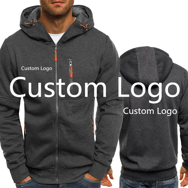 Drop Shipping Regular Hoodies Sweatshirts for men Custom logo Spring Antumn Coat Long Sleeve Hooded Zip up Jackets - Цвет: Темно-серый