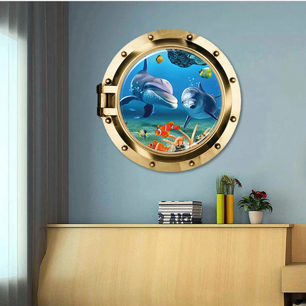 (Clearance Sale)3d Sticker Ocean View Fish Window Wall Sticker Bathroom