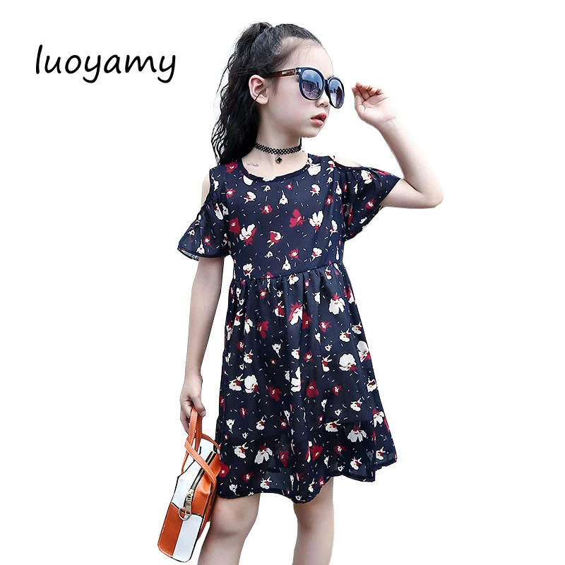 

luoyamy Summer New Girls Strapless Floral Clothing Children Party Wedding Kids Bohemia Chiffon Beach Princess Dresses