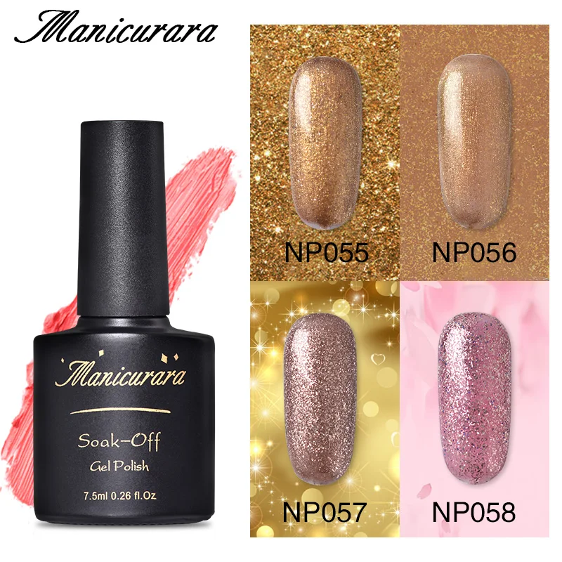 

Manicurara 4Pcs/lot Nude Purple Glitter Crystal Gel Polish Soak Off UV Long Lasting Nail Art Gel Varnish Lacquer Manicure Set