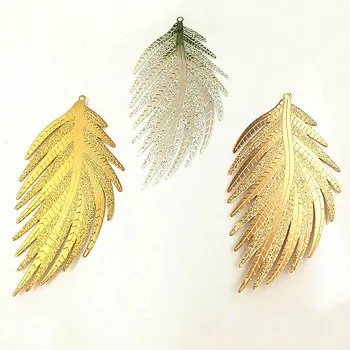 

64*33mm Vintage Filigree Feather Leaf Charms Bookmarks Book Markers Pendants & Earrings Drops DIY Crafts Hair Clips Findings