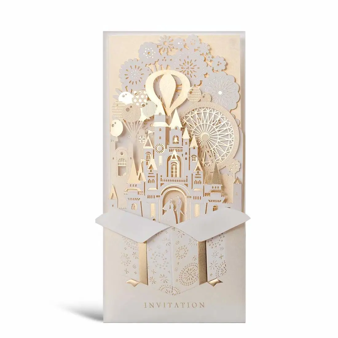  20Pcs Luxury Laser Cut 3D Pop Up Wedding Invitations Card with Envelops Elegant Gold & Red Customiz - 33020820064