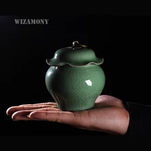 Wizamony кракелюрная глазурь Yixing Zisha Ceramics Art лист лотоса 150 мл Экологичная чайница емкость для чая фарфоровая банка