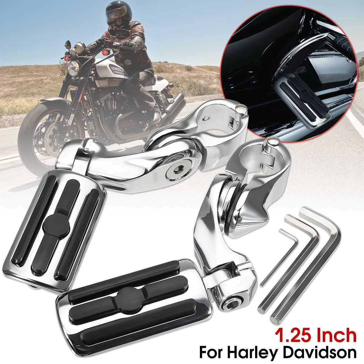 Для 1-1,25 защита двигателя Davidson Electra Glide, Road King, Street Glide Pair колышки длинные/короткие подставки для ног черный и хром