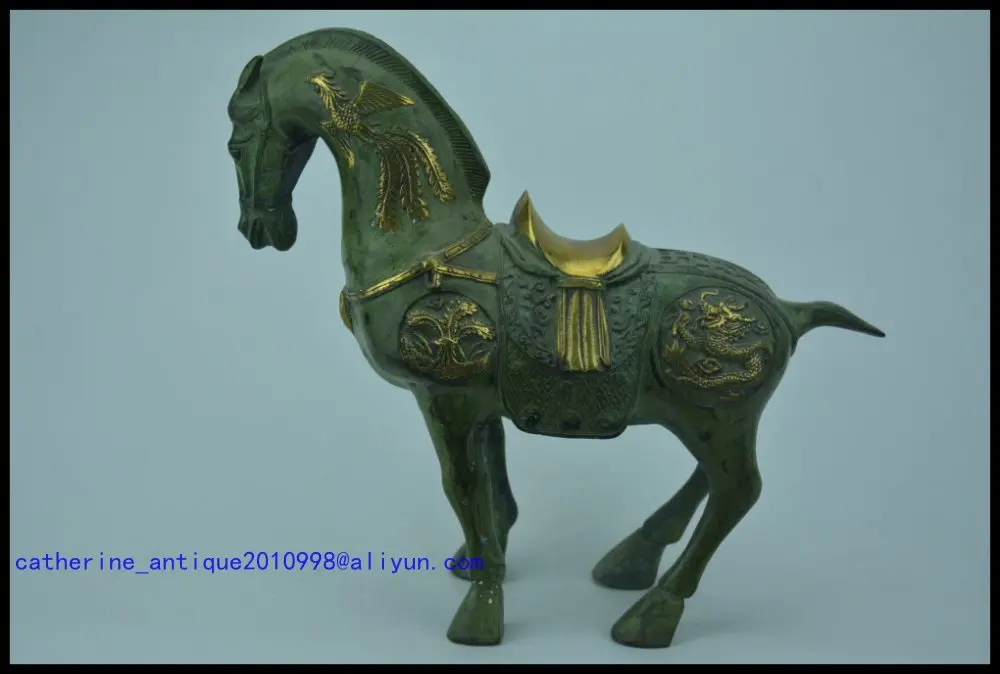 

Rare Old Chinese Qing Dynasty bronze gilt horse statue,Carved dragon and phoenix,best collection&adornment,free shipping