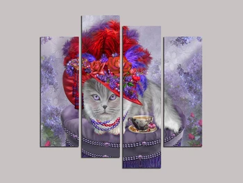 

New arrival 4pcs about "A cat in costume" oil painting print on canvas wall pictures for bedroom living room home decor RM4-024