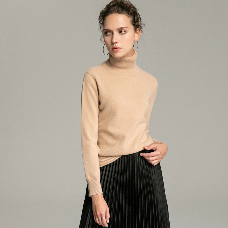 LHZSYY Autumn Winter New Women High lapel 100%Cashmere sweater Bottoming Shirt Knit Pullover Solid color Short Wild Warm Sweater