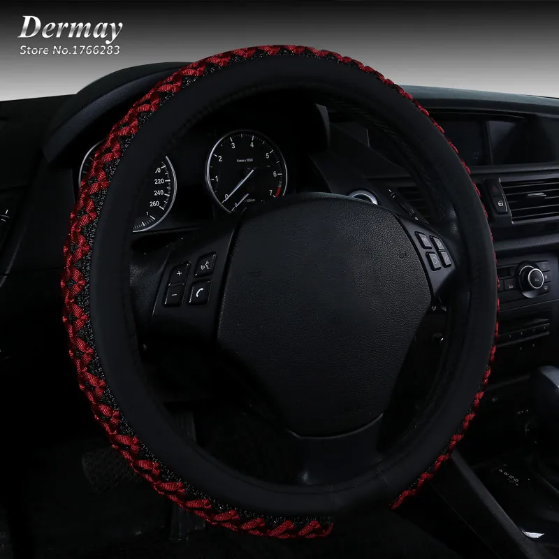 Free Shipping Car Steeing Wheel Cover PU Leather with Viscose Fiber Patchwork Non-slip Weave Design4 Colors Size 38CM | Автомобили и