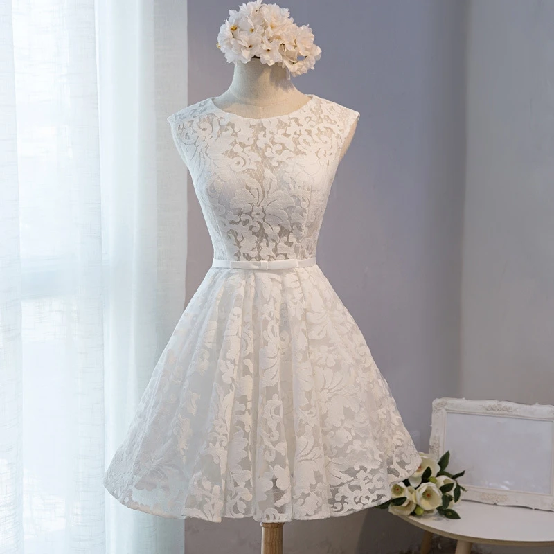 Сладкий кот маленьких Белое платье Кружева Vestidos De Festa плиссе-line мини-платья