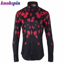 Красная Роза печатная рубашка для мужчин европейский модный бренд бизнес мужские рубашки с длинным рукавом тонкие повседневные мужские рубашки