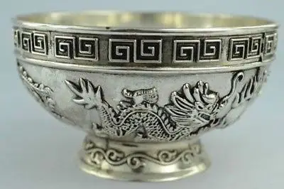 

Elaborate Old Miao silver Handcrafted Mythical beast Dragon and Phoenix Statue Bowl