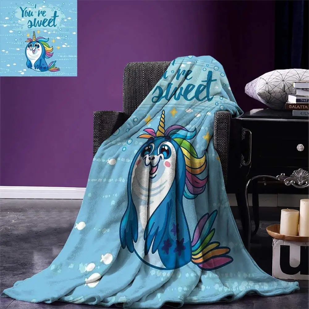 Одеяло с изображением единорога, милая цитата, с изображением пингвина, в форме единорога и рыбы в море, дизайн изображения, теплая микрофибра