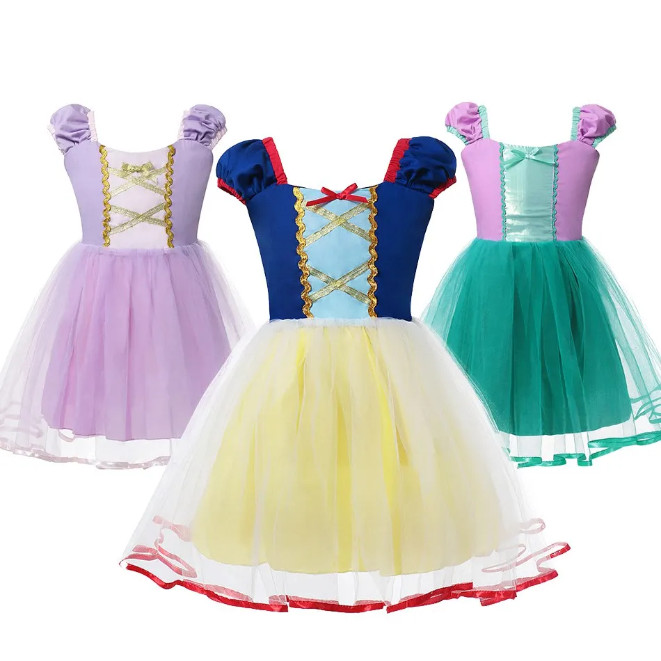 VOGUEON Girls Snow White Dress Children Summer Rapunzel Little Mermaid Ariel Cinderella Princess Layered Birthday Fancy Clothes | Детская