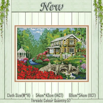 

Villa in woods garden scenery diy painting counted print on the canvas DMC 11CT 14CT kit Cross Stitch embroidery needlework Sets