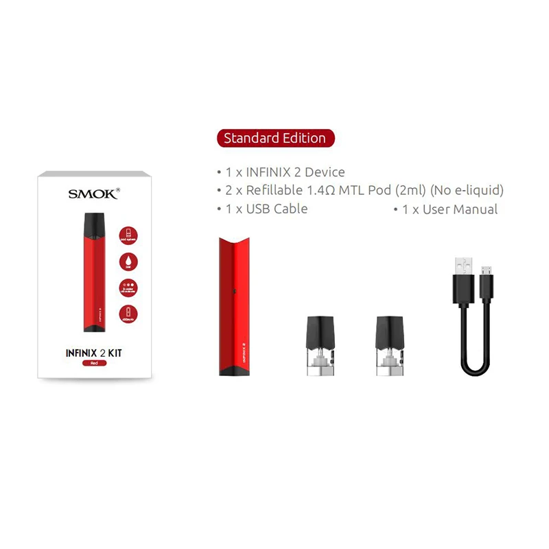 Оригинальный SMOK INFINIX 2 Pod Комплект система с воздушным приводом 450 мАч батарея мл