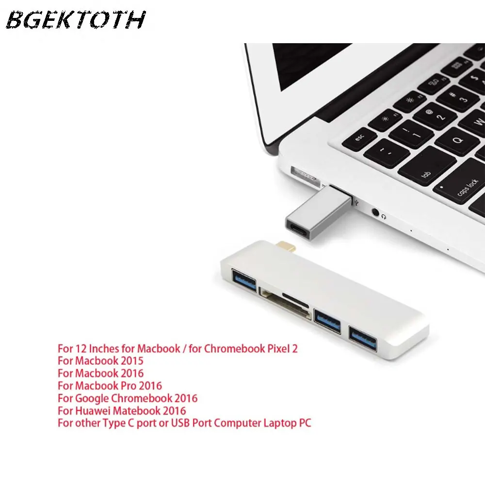 Aluminum USB Hub 3.0 SD TF Card Reader with Type C To USB Converter For Chromebook MacBook Lenovo Acer HP