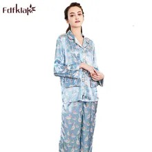 Fdfklak всесезонные шелковые пижамы с длинными рукавами, костюм для женщин для отдыха пижамные комплекты шелковая атласная пижама ночная рубашка пижамы для женщин ночное белье