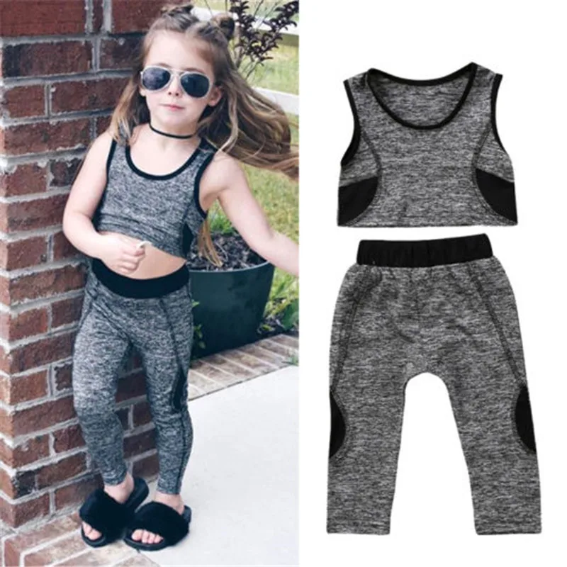 Kids Baby Girls Fitness Tracksuit Outfits 2pcs Vest Tube Crop Tops