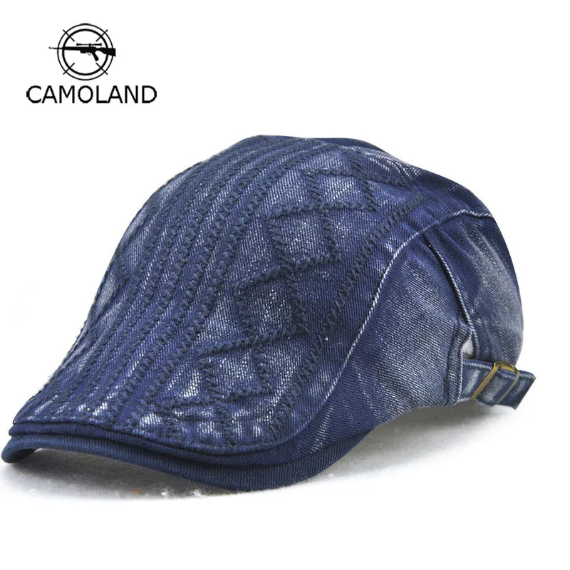

Vintage New Spring Summer Cotton Breathable Berets For Men Casual Peaked Flat Caps Grid Embroidery Adjustable Hats Casquette