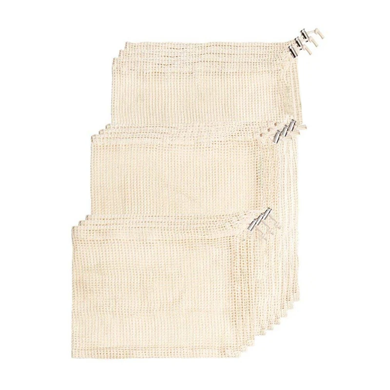 Beige Многоразовые производят сумки из натурального хлопка биоразлагаемые машинные моющиеся и сушильные дружественные двойные сшитые швы набор - Цвет: Beige