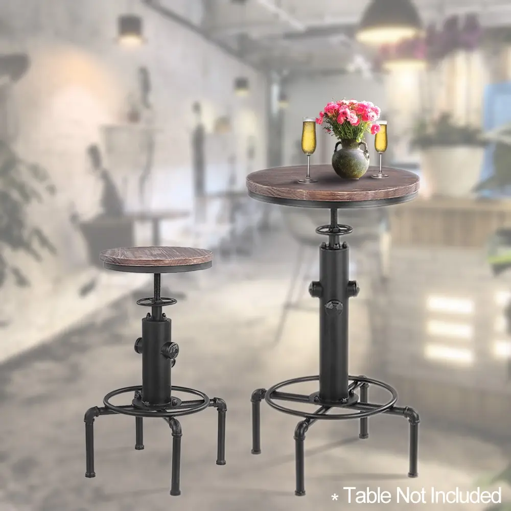 iKayaa Metal Industrial Bar Stool Height Adjustable Swivel Pinewood Top Dining Chair Coffee Chair Pipe Style Bar Stool iKayaa Metal Industrial Bar Stool Height Adjustable Swivel Pinewood Top Dining Chair Coffee Chair Pipe Style Bar Stool