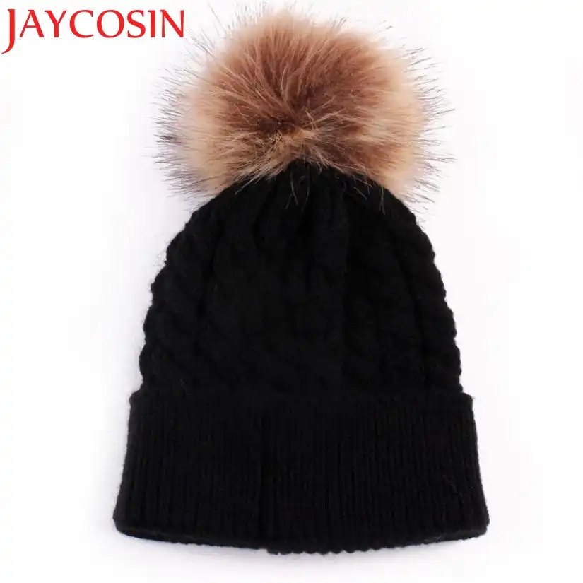 Skullies Beanies/милые зимние детские шапки для новорожденных; вязаная шапка с помпонами; шерстяная шапка с помпонами; Прямая поставка; высокое качество; S30 - изображение