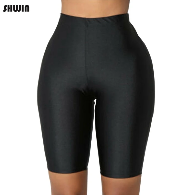

SHUJIN 2019 Women's Casual High Waist Fluorescent Color Knee Length Work Out Compression Shorts New Female Summer Solid Shorts