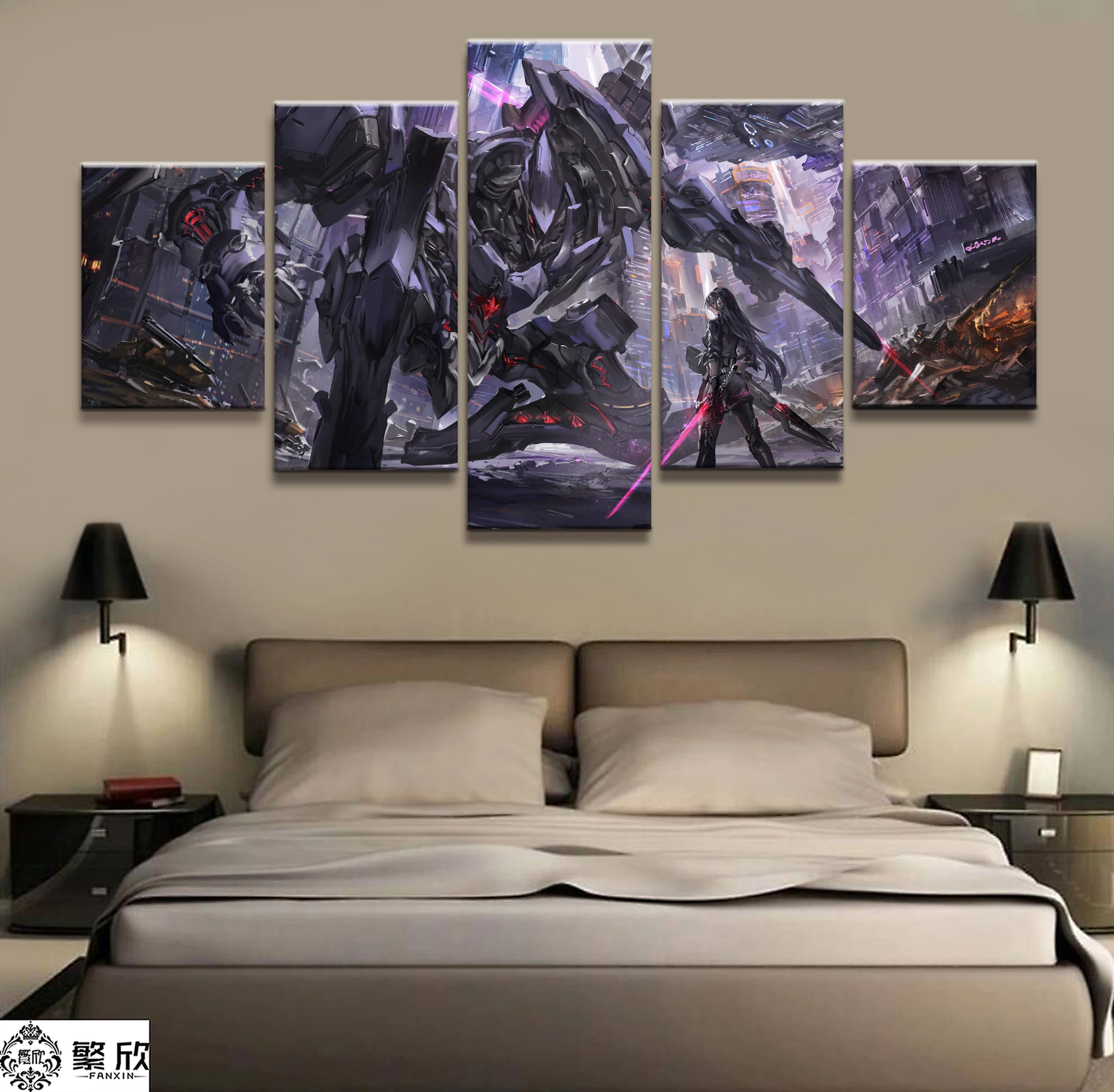

Home Decor Modular Canvas Picture 5 Piece Gundam Robot Animation Art Painting Poster Wall For Home Canvas Painting Wholesale