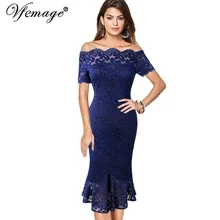 Vfemage женское винтажное платье-карандаш с открытыми плечами, цветочными кружевами, официальное коктейльное платье для свадебной вечеринки, облегающее платье-карандаш в стиле «русалка», миди, 980