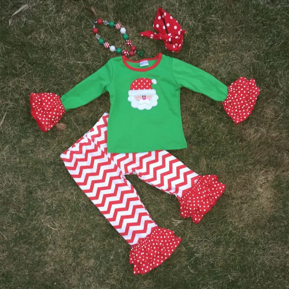 girls Christmas baby clothes girls Santa green outfits kids red chevron