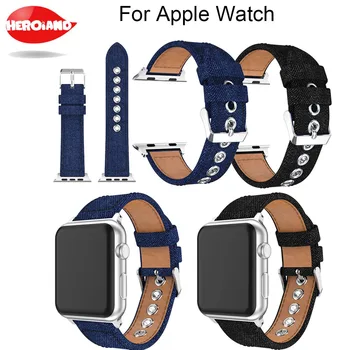 

Hero Iand bands for apple watch series 1 2 3 strap belt for watch canvas with classic buckle modern style dark denim blue jean