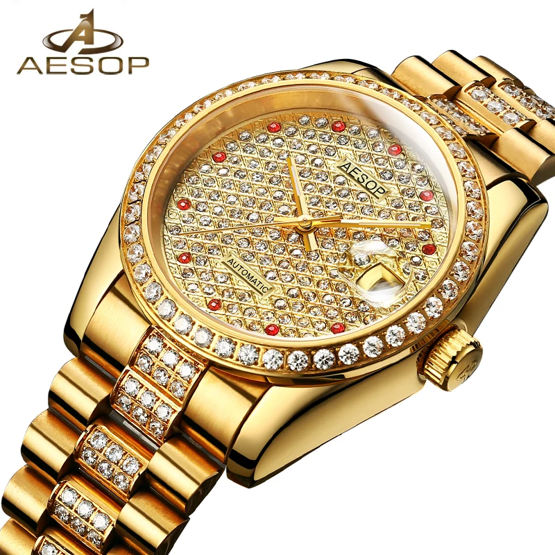 Relógio de Pulso Diamante à Prova Japão Movimento Aesop Relógio Masculino Mecânico Automático Dwaterproof Água Top